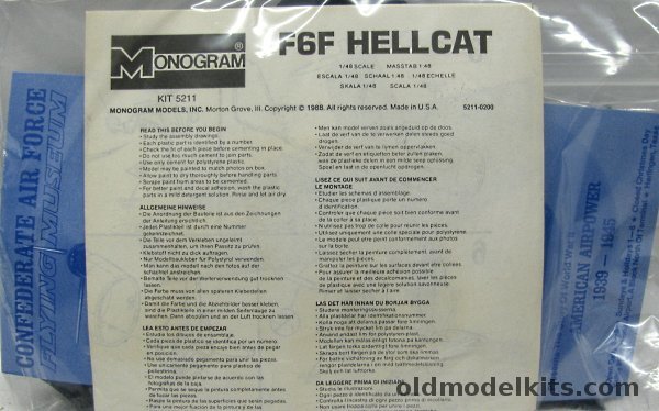 Monogram 1/48 Grumman F6F-5 Hellcat - (F6F5) Bagged, 5211 plastic model kit